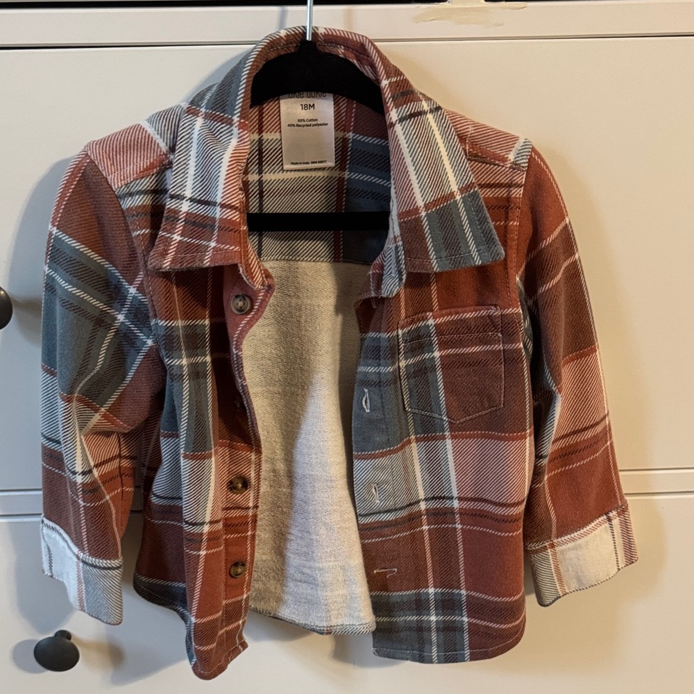 okie dokie Plaid Button-Up Jacket in Rust, Gray & Cream